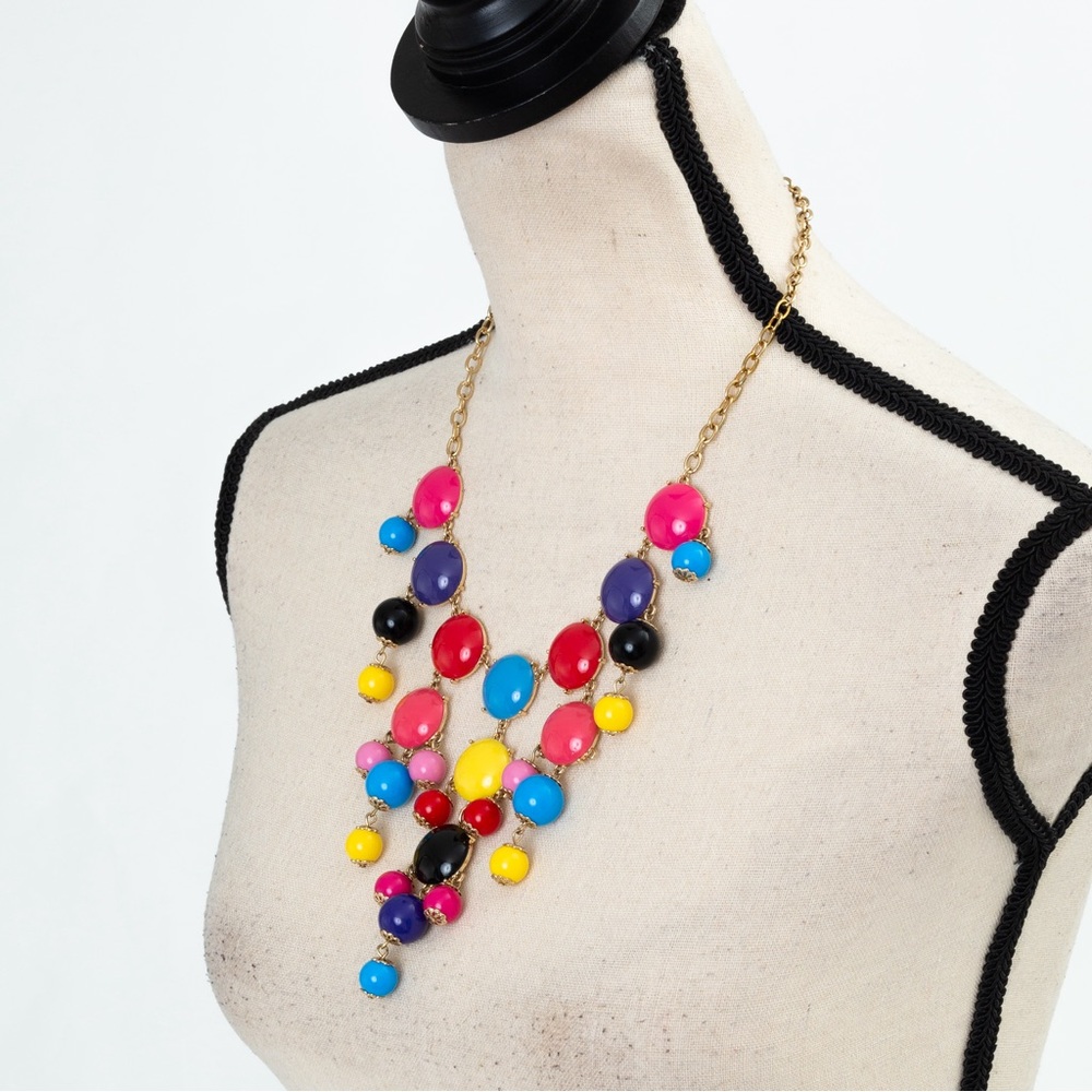 Statement necklace bib necklace multicolor stones Iman - Picture 3 of 15